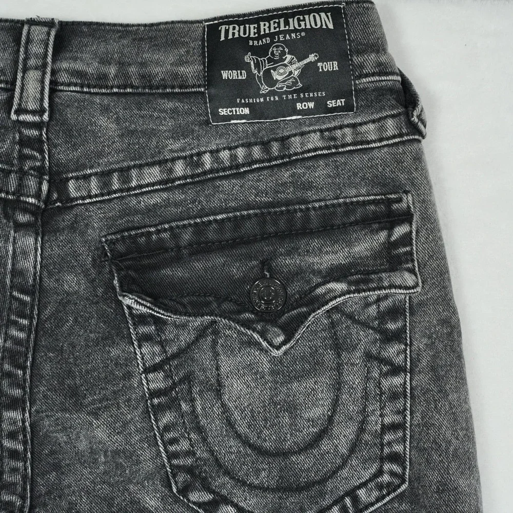 True Religion Rocco Stacked Skinny Jean 33x40 Tall Gray Moto Zip Grunge Punk Y2K
